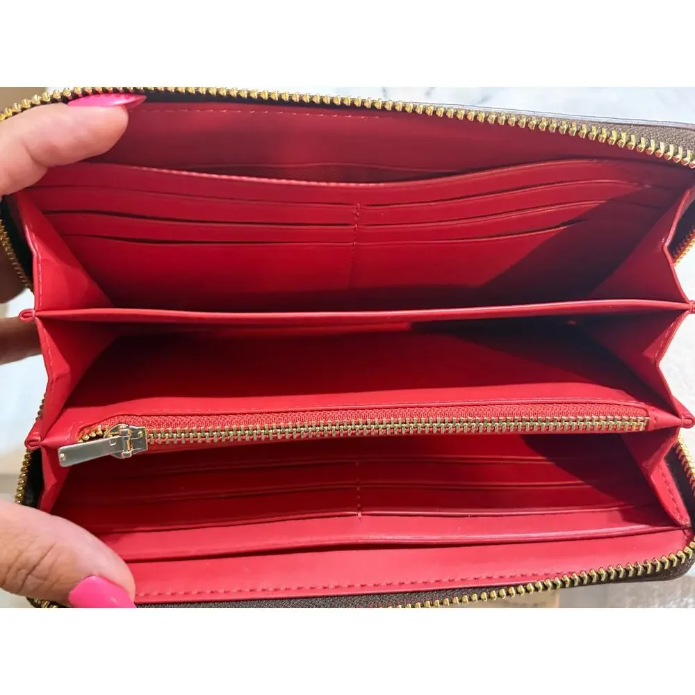 Coach City Zip Tote Brown Signature Canvas Red Leather Trim + Matching Wristlet